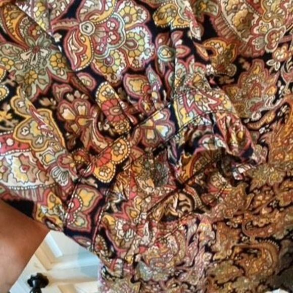 Talbots Plus Paisley Top Blouse Sz 3X Ruffled Neck Sleeve 1/2 Buttoned Down - Picture 3 of 8